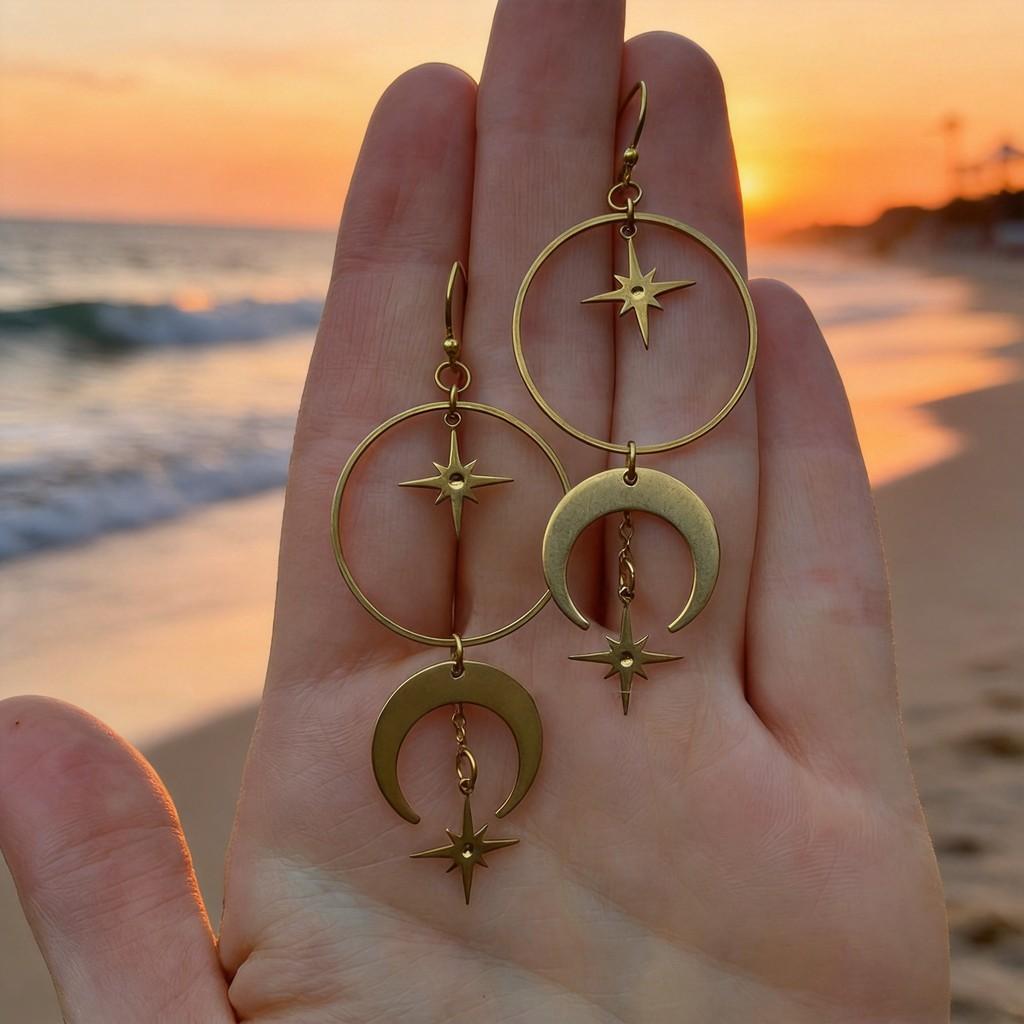 Moon And Star Earring Set Silver Alloy Fashion Celestial Jewelry For Women And Men