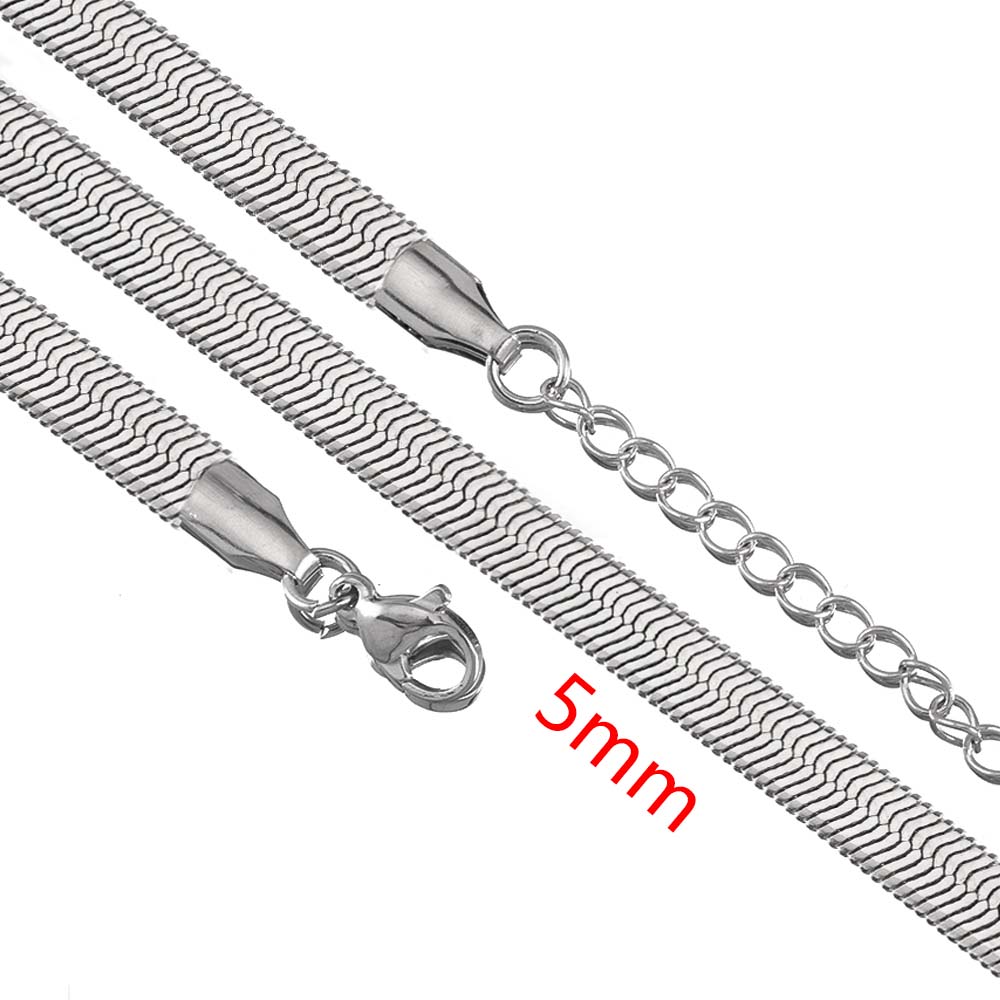 5pcs Stainless Steel Flat Snake Chain with Clasp Extended Chains 3-6mm DIY Men Necklace Jewelry Making Findings Accessor No Fade