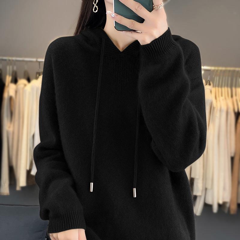 100% Reine Wolle Damen Locker Gestrickter Hoodie - Herbst/Winter 2025