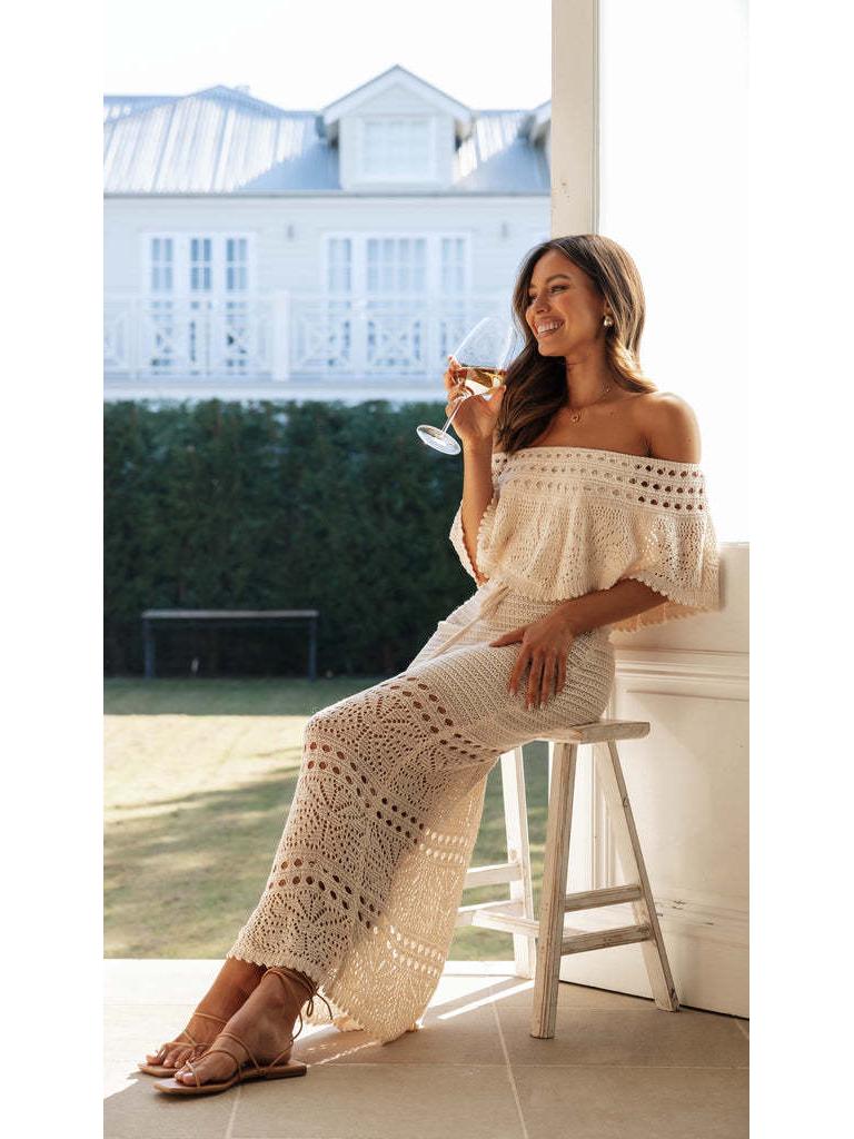 Damen Mode Lässig Ausgeschnitten Schnürung Schal Langes Kleid