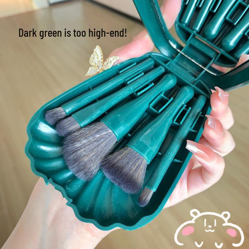 

5-Piece Portable Makeup Brush Set with Mirror - Includes Eyeshadow, Powder, Blush, and Travel Brushes