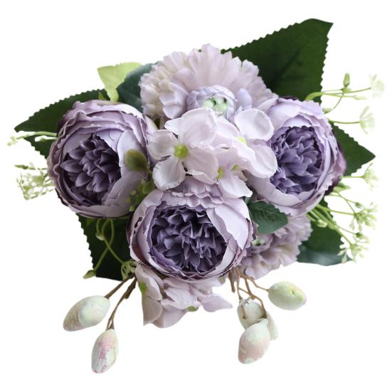 

Искусственный цветок с листом, устойчивый к погодным условиям, 5 головок, цветочная композиция, искусственный цветок пиона фиолетовый