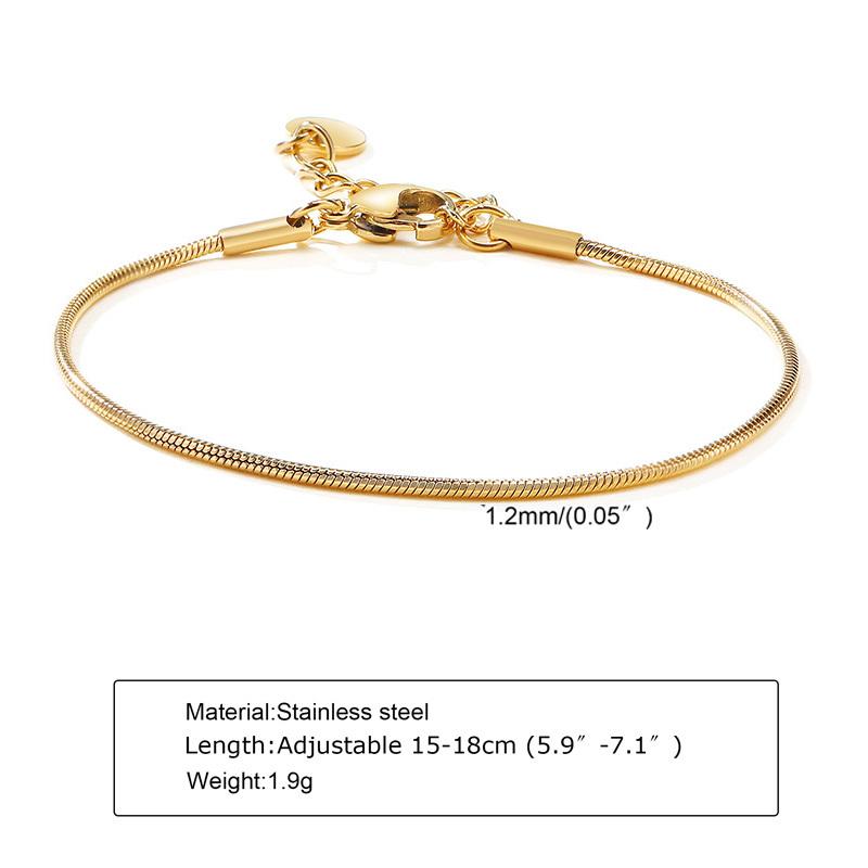 Rundes Schlangenglied-Armband für Damen, Fischgrät-Gliederarmband, Stapelbares Edelstahl 18 Karat Vergoldeter Schmuck 1mm-3mm