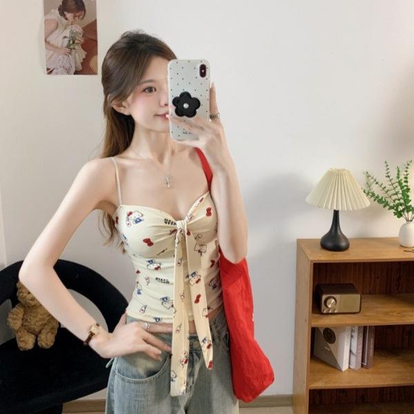 #Summer new sweet and spicy style kt printed sling vest, nun one-piece chest pad versatile top