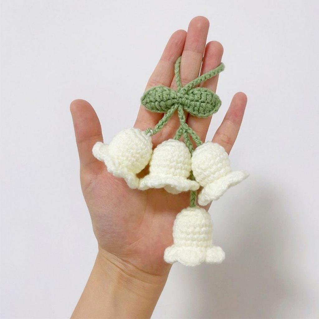 Car Rear Mirror Bellflower Hanging Ornament for Women Girl Knitted Pendant for Backpacks Key Chains Car Interior Decor