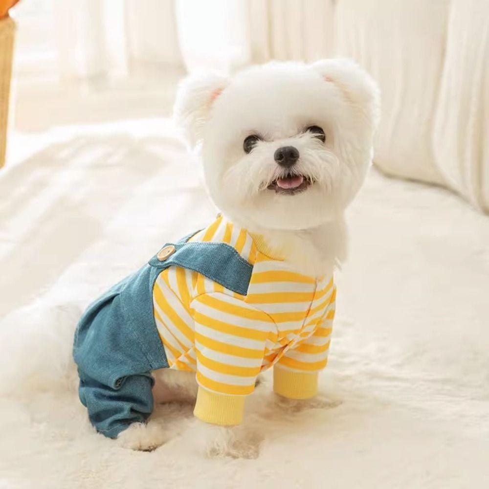 Cute Dog Jumpsuit Towable Dog Stripes Vest Pet T-Shirt Puppy Outfit  Dogs