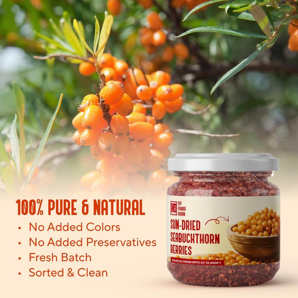 My Pahadi Dukan Himalayan Sea Buckthorn Berries 80g Sun Dried Wild Superfood Rich In Omega Fatty Acids Vitamin C Tangy
