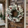 Snowy Christmas Pine Wreath Red Berries Plastic Frosted Pine Berry Wreath Evergreen Round Pine Needles Door Wreath
