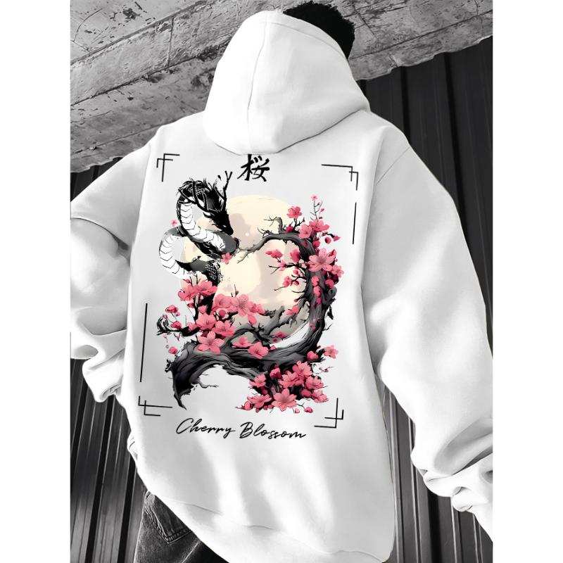 2026 Vintage Dragon Sakura Cherry Blossom Print Hoodie Unisex Harajuku Streetwear Pullover Hooded Sweatshirt Men Women Casual Long Sleeve Top