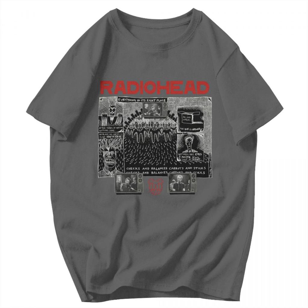 Men T Shirt Everything In Its Right Place Rock Radio Head Band Vintage Summer Y2K Graphic Oneck Unisex Clothing T Shirts