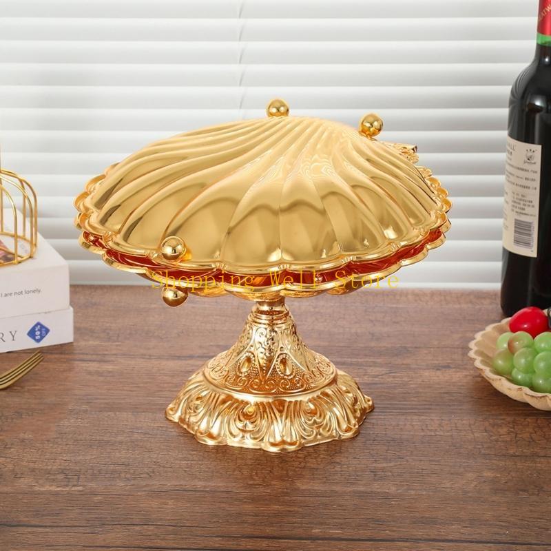 KX4B Elegant European Shell Pedestal Fruit Bowl In Premium Zinc Alloy for Stylish Dining and Multifunctional Storage Solution.