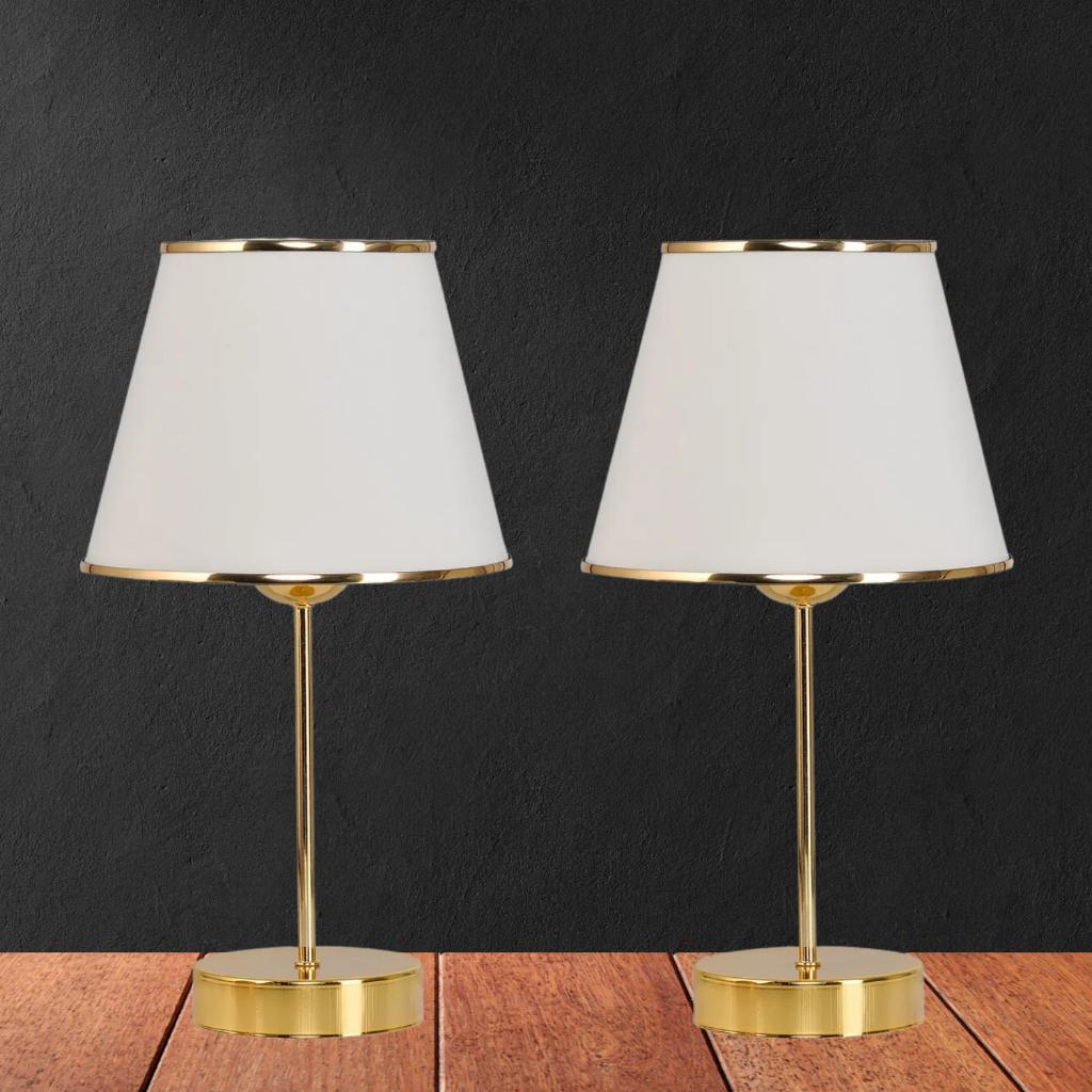 

Star Gold Stand Lampshade Striped Cream Fabric Headboard Bedroom Living Room Table Lamp 2 Pieces