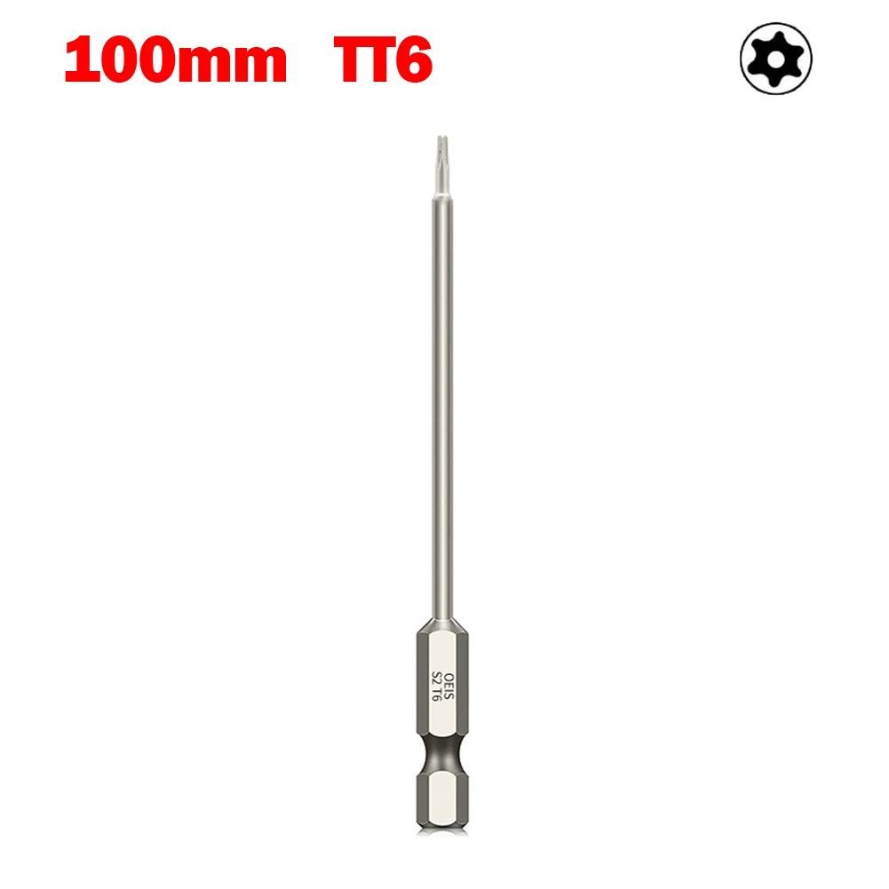 100mm Torx Screwdriver Bit with Standard Shank Diameter and Magnetic Feature