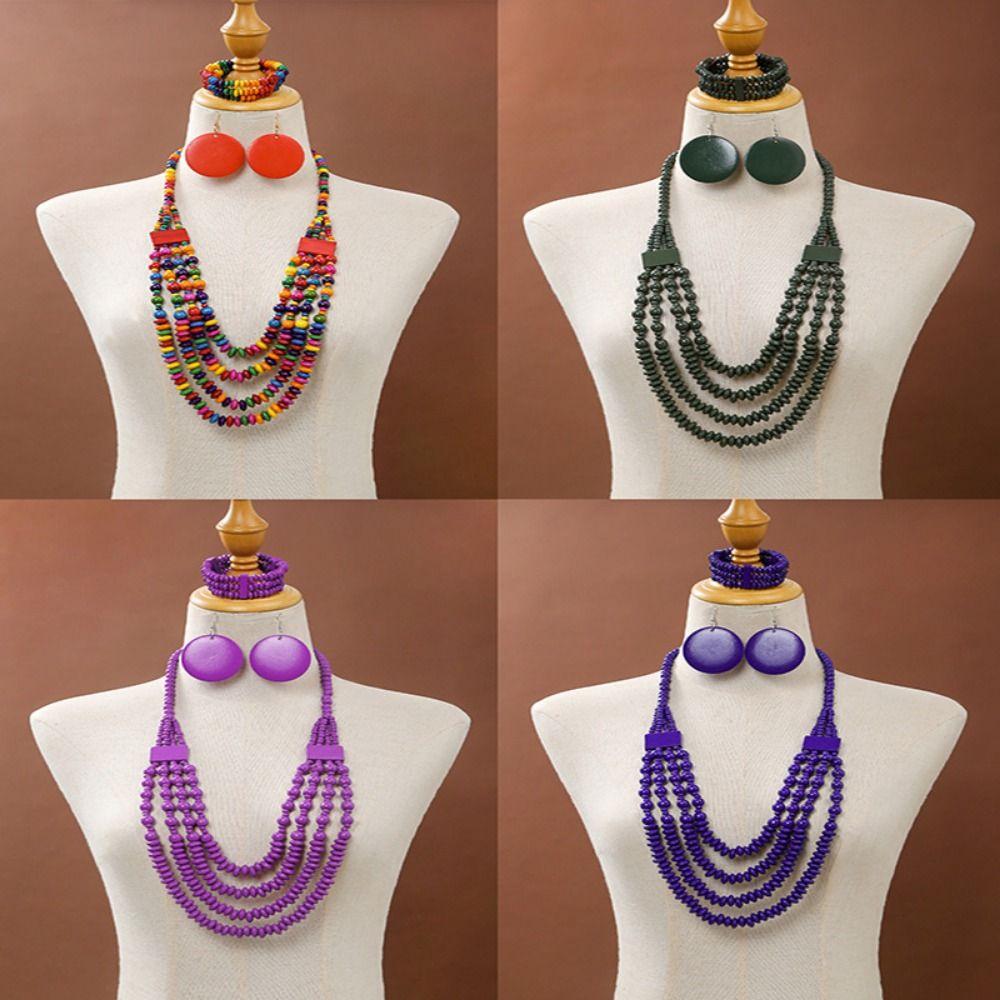 Colorful Vintage Boho Bib Beads Handmade Geometric Beaded Necklace  Women Party Accessories