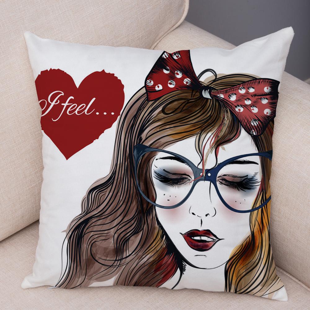 Boho Woman Art Pillowcase Double Print Fashion Lady Cushion Cover Soft Plush Portrait Pillowcase Bedroom Decor