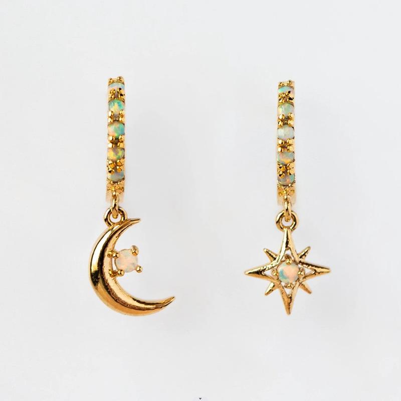 2024 Trend Earrings, Asymmetrical Star Moon Diamond Earrings, Temperament Versatile Ear Buckles