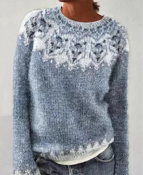 Women Knitted Sweater Print O-neck Long Sleeve Casual Loose Sweaters Female Winter Tops Elegant Pullover Ladies Clothes