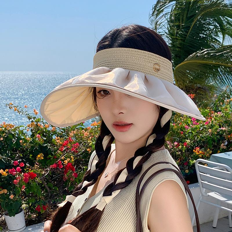 Big-brimmed sun hat women's summer empty top shows the face small sun protection hat outdoor beach UV protection shell hat
