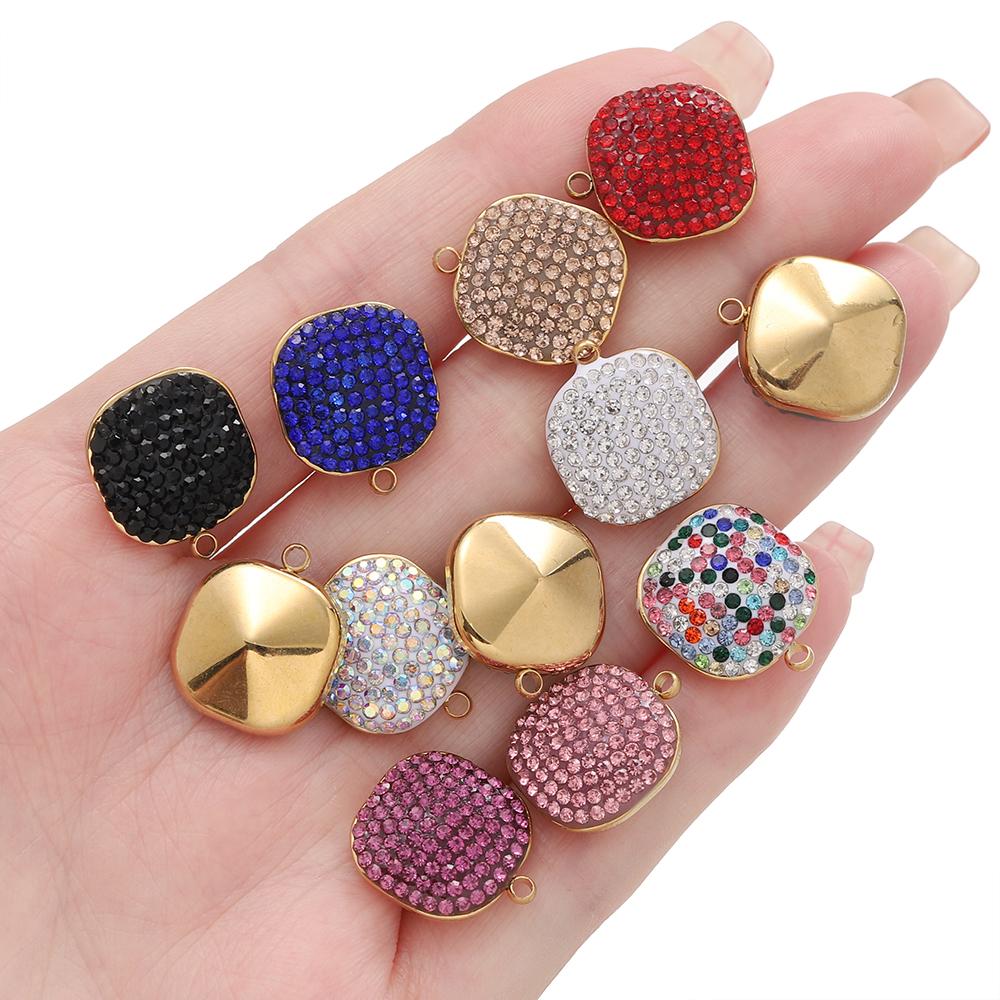 1pcs Stainless Steel Square Shape Charms Pendants with Rhinestone for DIY Bracelet Necklace Jewelry Making Supplies