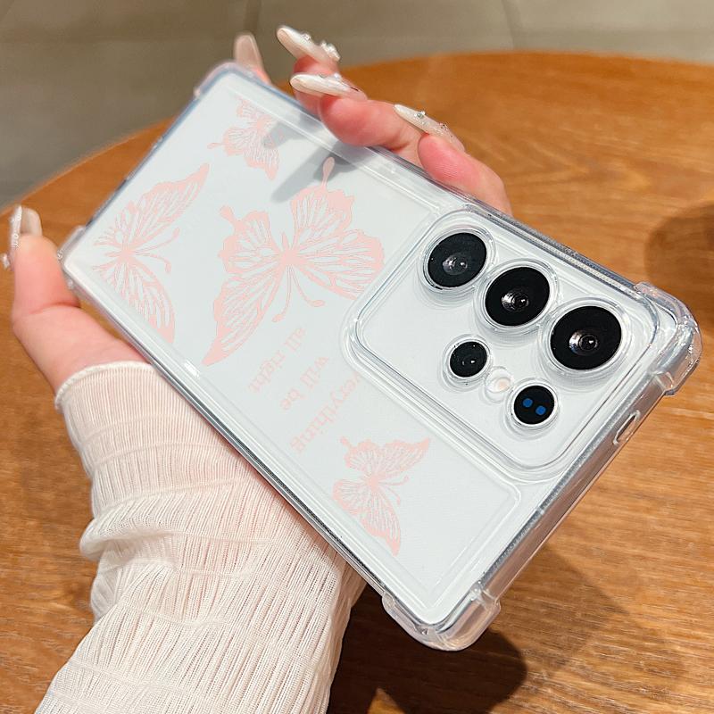 Husă Transparentă din Silicon Moale cu Model Fluturi, Rezistentă la Șocuri, pentru Samsung S25 Edge S24 FE S23 Ultra S22 A56 A36 A16 A55 A35