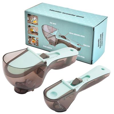 2PCS Adjustable Measuring Spoon, Baking Plastic Measuring Spoon Kitchen Tools Plastic Scale Measuring Spoon Adjustable Measuring Spoon Set