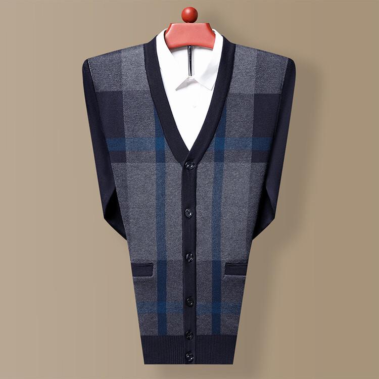 Men's Wool V-Neck Cardigan: Autumn & Winter Knit Long Sleeve Sweater - Thick, Warm, Business Style for Middle-Aged & Dad's Wear.