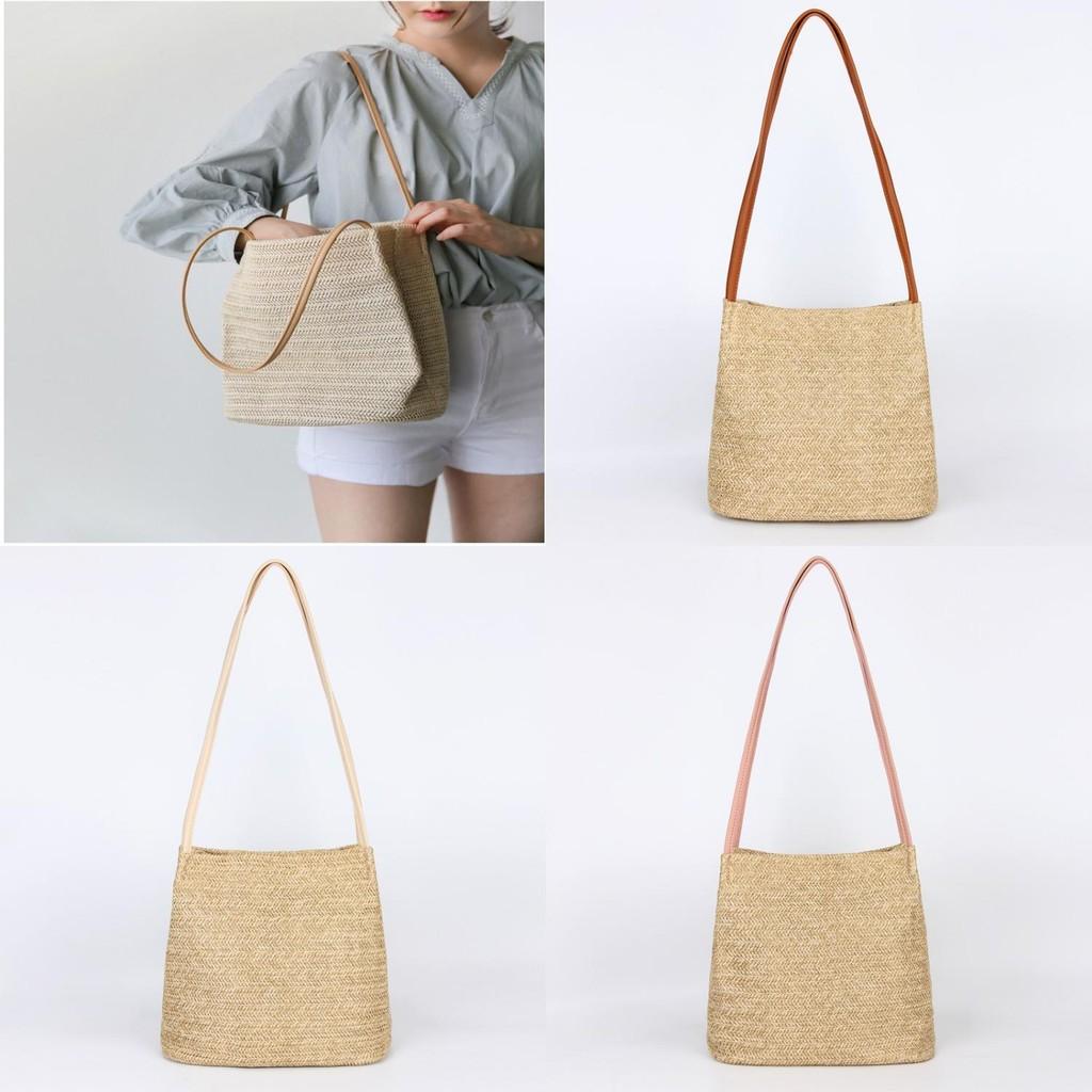 Straw Bucket Bag For Women With Magnetic Closure And Inner Pockets Ideal For Daily Use