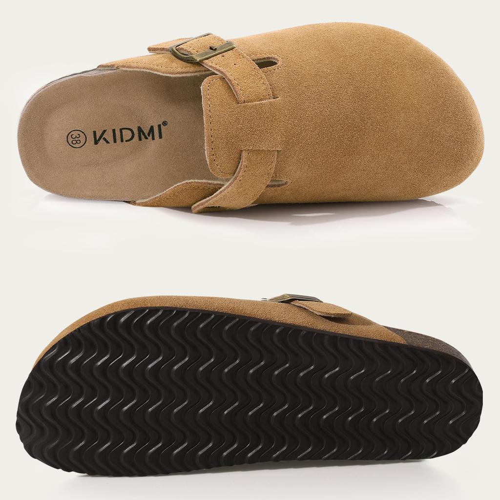 Asgard Women Cork Sole Clogs Slippers Fashion Cow Suede Flat Mules with Adjustable Buckle Men Leather Potato Shoes Beach Sandals