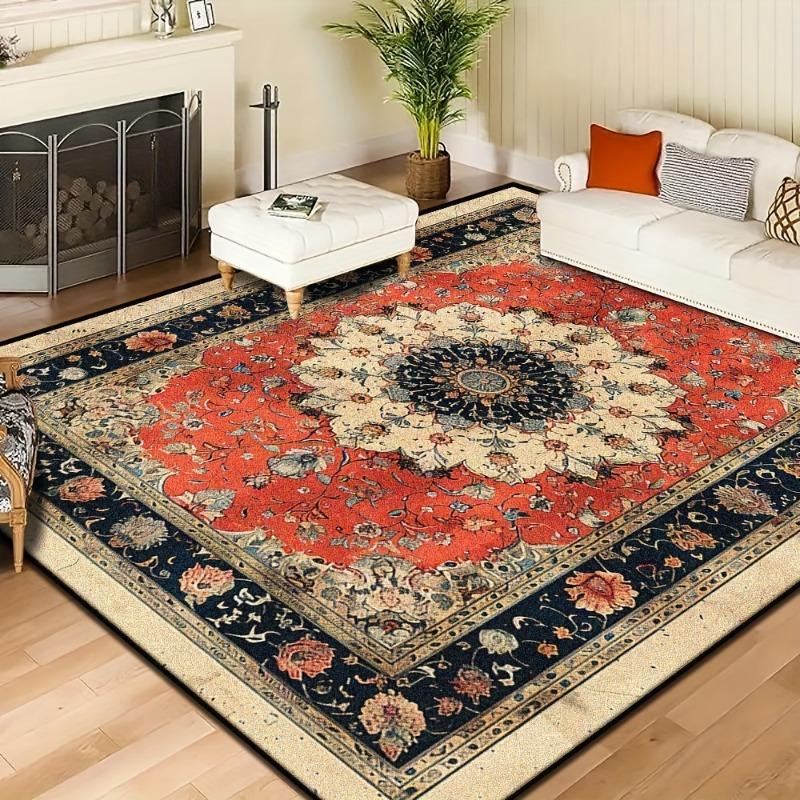 Bohemian Persian Pattern Area Mat, Exquisite Printed Mat for Living Room Carpets, Machine Washable Floor Mat In Laundry Room
