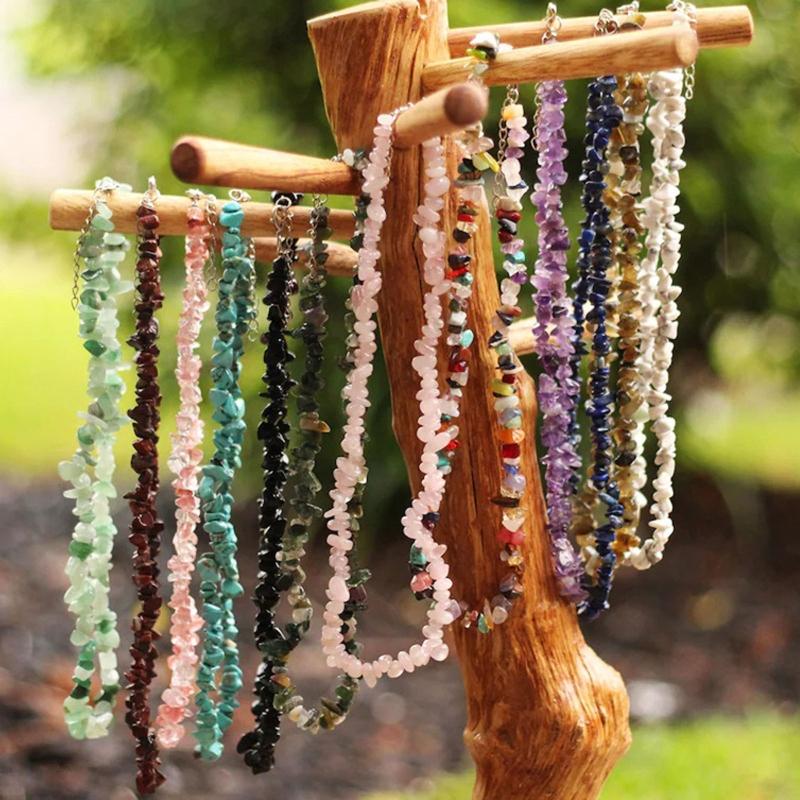 Natural Healing Stones Gravel Beads Short Necklace Female Jewelry Gravel Choker Necklace Holiday Party Necklace for Girl