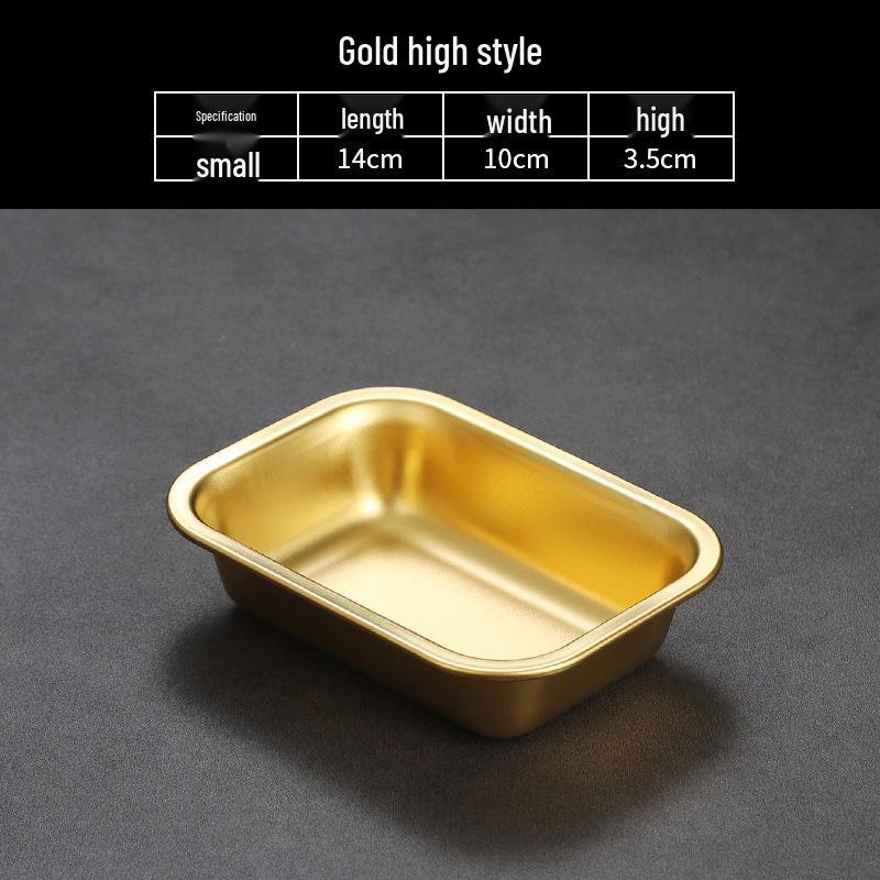 Korean Style Stainless Steel Square Golden Tray: Barbecue, Dumplings, Fast Food, Snacks, Hot Pot, Vegetables.