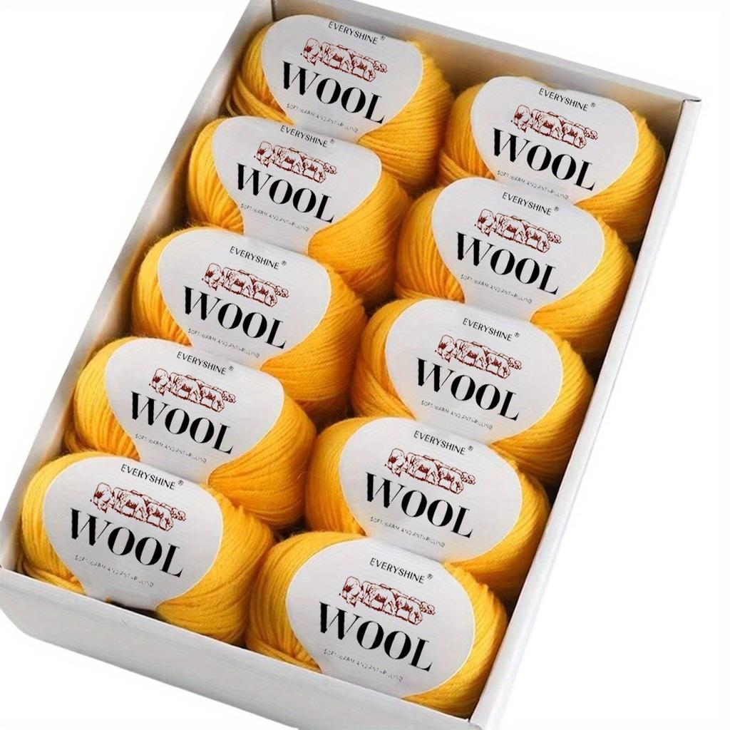10-Pack Wool Blend Yarn Medium-Fine 80% Wool 20% Polyester Multi-Color Assortment for Knitting & Crochet Soft & Warm 500g Total