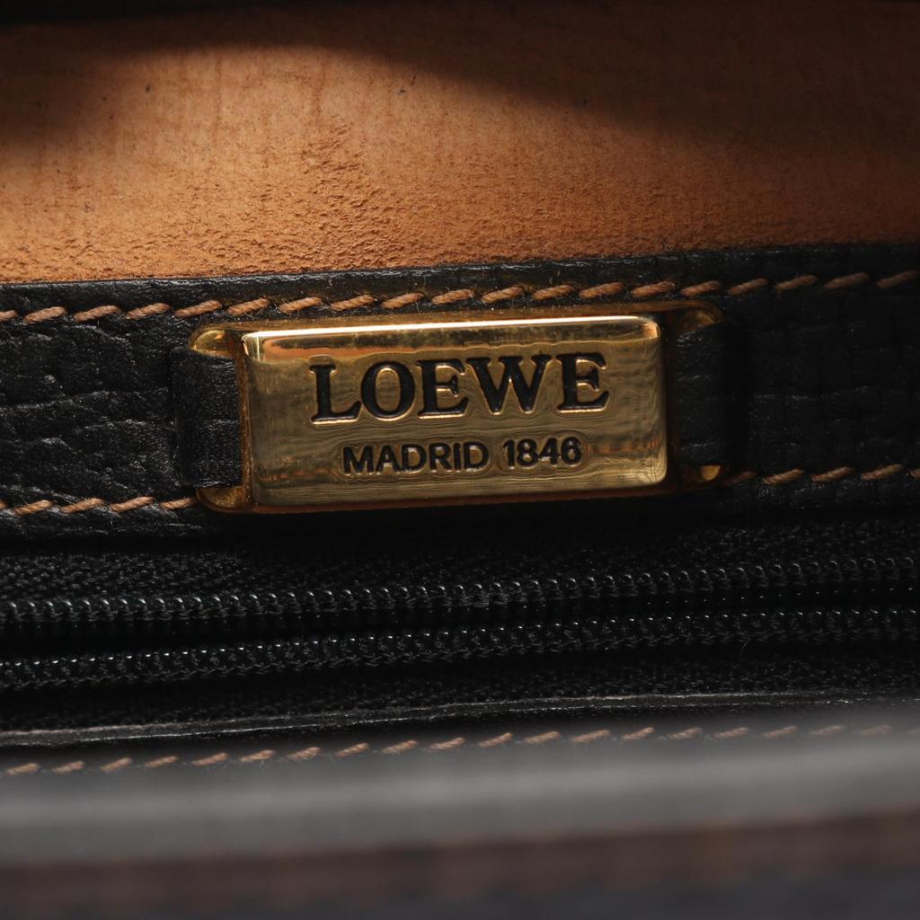 Used LOEWE Embossed logo Shoulder Bag leather Black Used Women