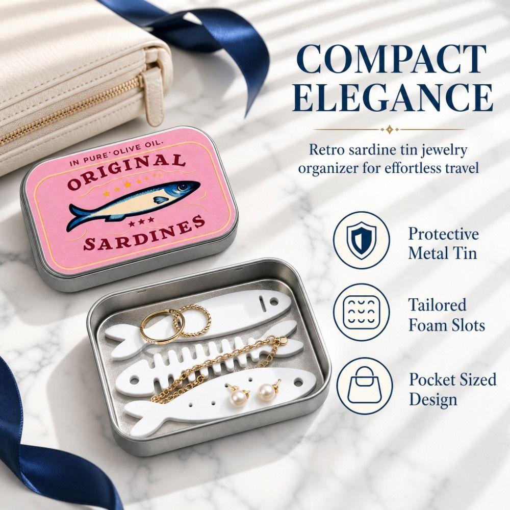 3D Printed Jewelry Organizer Portable Fish Bone Jewelry Box Creative Sliding Lid Travel Case Girls