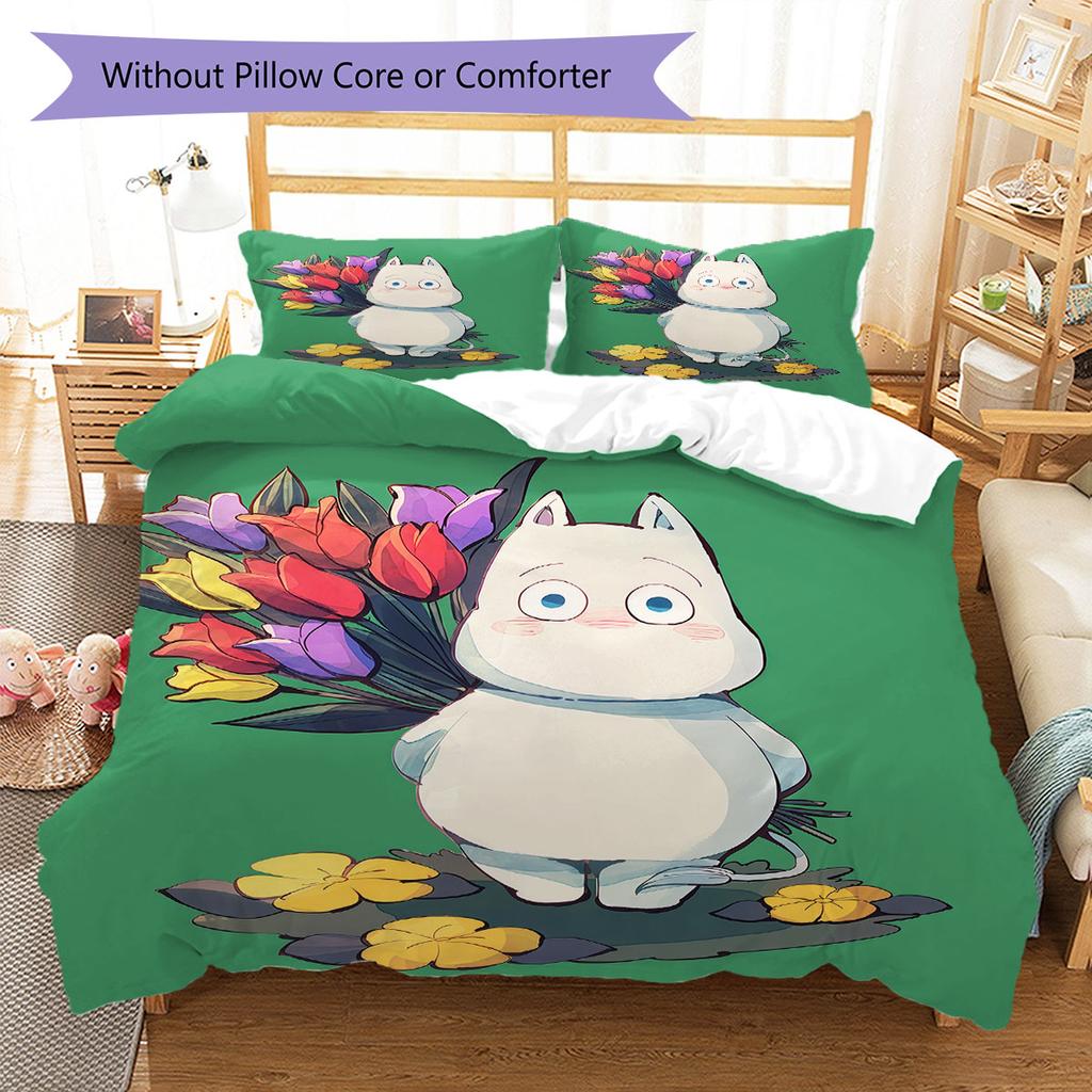 Moomins Bedding Quilt Set Quilt Cover Pillowcase Home Decoration Birthday Gift (1 * Duvet Cover + 2 * Pillowcase, Without Core)