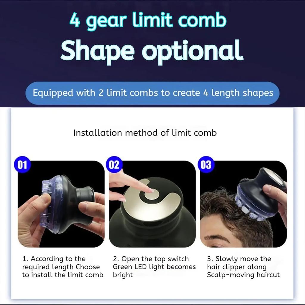 Elektrischer Haarschneider LED-Anzeige Wiederaufladbarer Kabelloser Haartrimmer 360 Grad Flexibler Schneidkopf Selbsthaarschnitt Kurzhaarschnitt Set