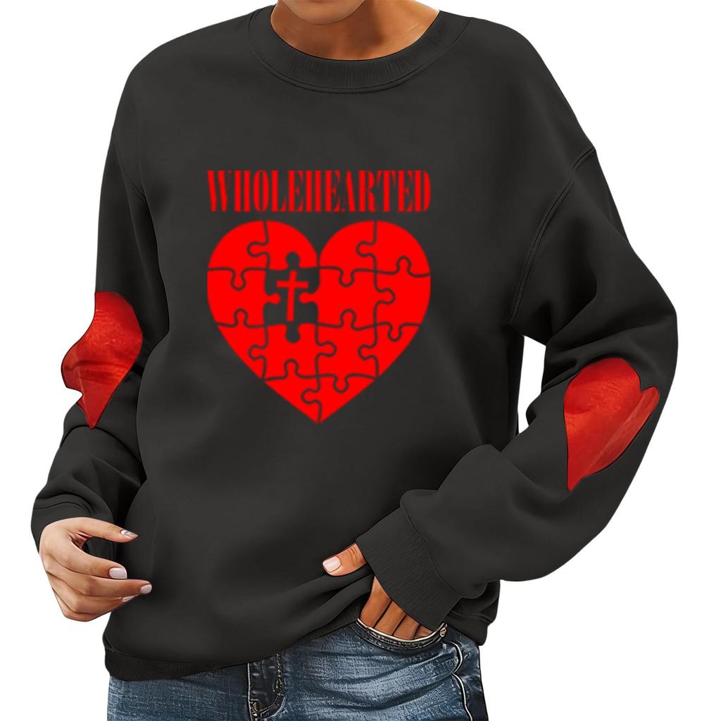 Damen Valentinstag Bedruckter Lässiger Langarm Sport-Hoodie Top
