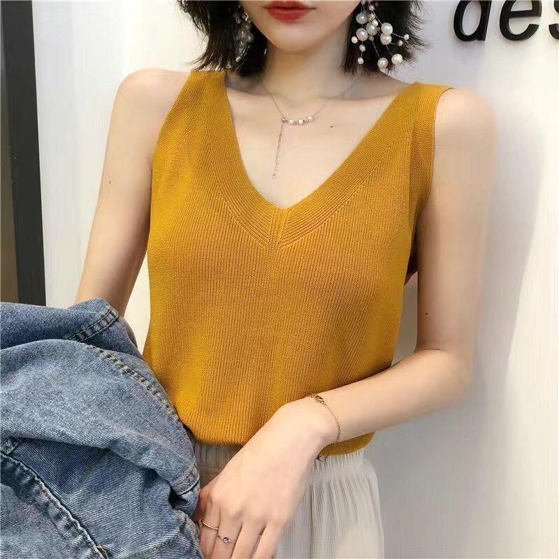 Knitted Sleeveless V Neck Vest Women's Turtleneck Short Loose Versatile Knitted Bottoming Shirt