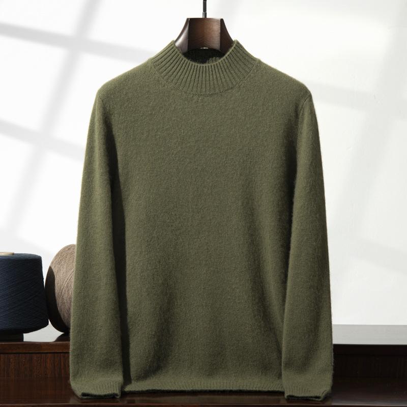 Semi-turtleneck Cashmere Sweater Men's Double-strand Thickened Solid-color Sweater Loose-knit Wool
