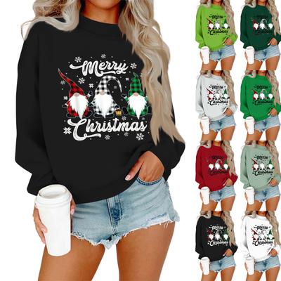 Damen Casual Mode Rundhals Langarm Weihnachts-Print Sweatshirt