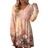 Women's Fashion Floral Print V-Neck Long Sleeve Dress