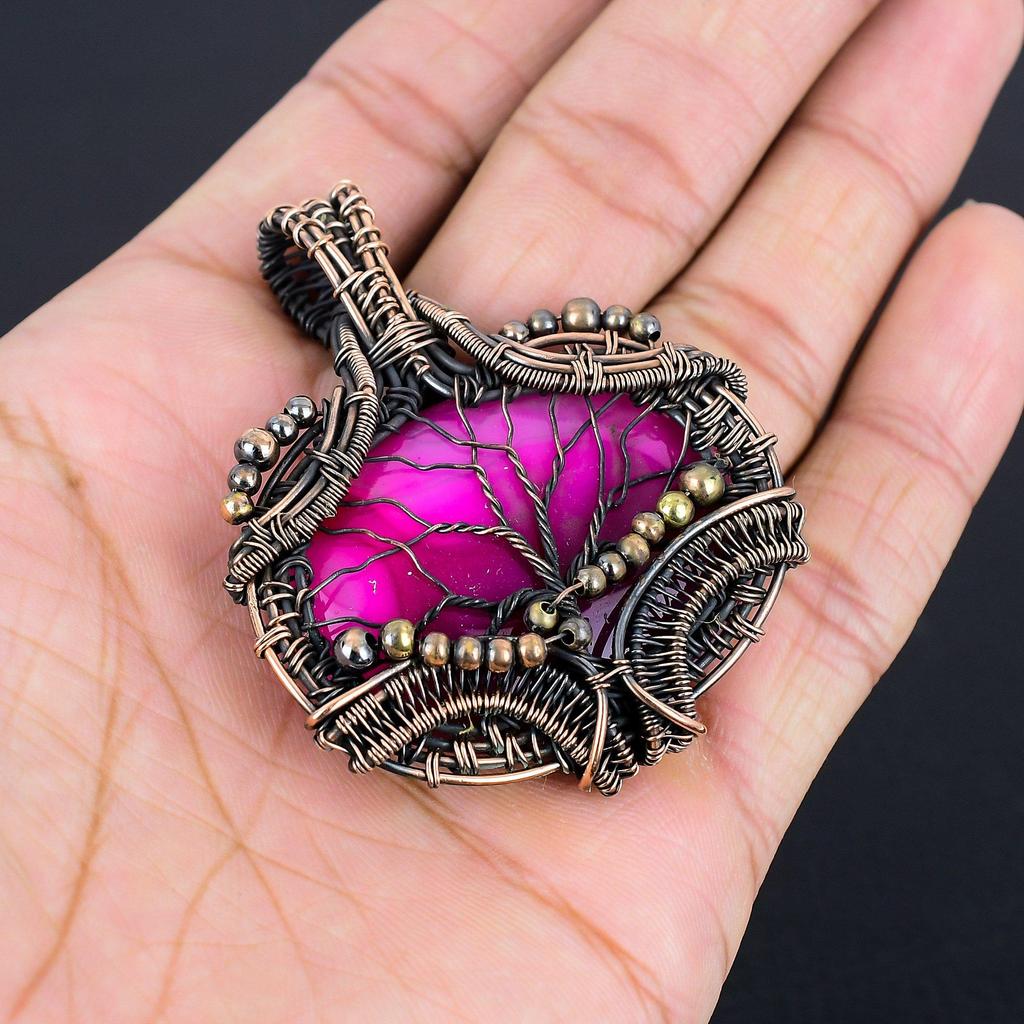 Pink Botswana Agate Pendant Gemstone Jewelry, 999 Copper Wire Wrapped Handmade Pendant, Latest Design Jewelry