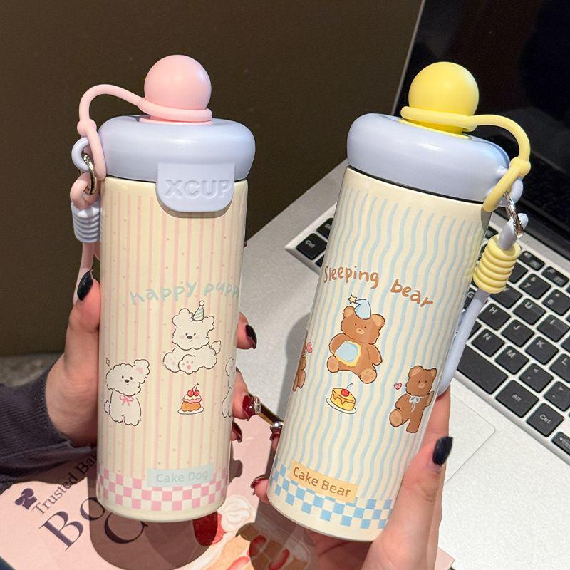 Portable Large Capacity 316 Stainless Steel Insulated Cup with Cartoon Design & Straw