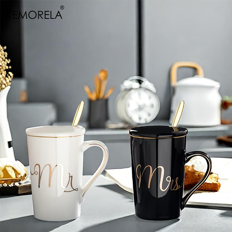 Elegant Golden Ceramic Coffee Cup Set with Lids 400ML Mugs for Men And Women Wedding Gift Set for Couples
