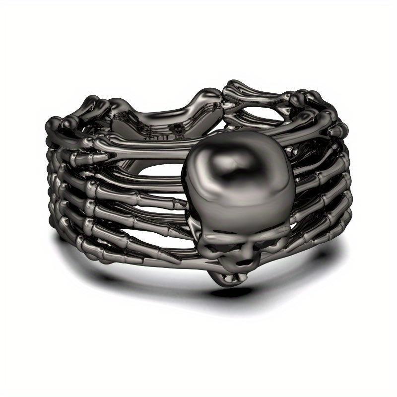 Skull & Skeleton Hands Black Ring, Suitable for Independence Day Parties, Skeleton Skeleton Shape, Exaggerated Personality, Full of Dark Cool Feeling.
