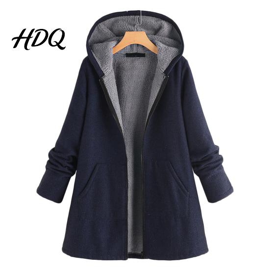 Plush Lining Plus Size Coat Women Hoodie Autumn Loose All Match Winter Solid Color Warm