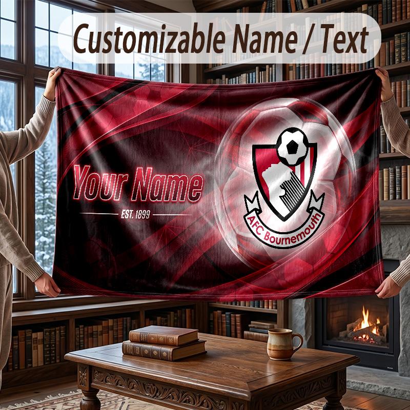 Custom Name Flannel Throw Blanket Bournemouth Football Pattern Warm Home Decoration