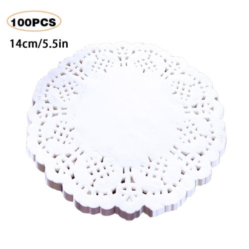 100 Pieces Disposable Baking Paper, Lace Paper, Decorative Paper, Coasters, Round Lace Paper, Lace Mats, Paper Doilies, Paper Coasters, Table Decor fo