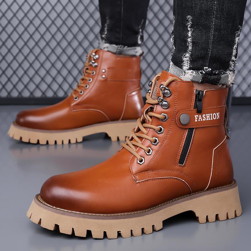 High Quality Classic Leather Men Winter Boots Fashion Genuine Leather Man Ankle Boot Lace-Up Outdoor Motorcycle Boots Walk Shoes