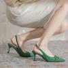 Green Horse Buckle High Heel Back Empty Fashion Sandals Summer 2025 New Thin Heel Pointed Light Mouth Women's Shoes Commute